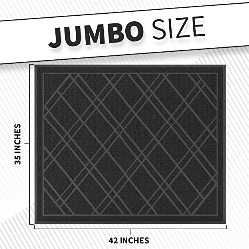 Sliptogrip Universal Door Mat, Plaid Design - Black, 42 X 35 - Anti Slip, Durable & Washable, Outdoor & Indoor Floor Welcome Mat Door Mat Entry -Rug For Garage, Patio, Front Door, Dust Absorbent #TOP1