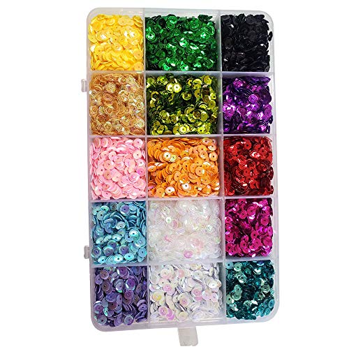 Loose Flake Sequins Rainbow Cup Paillette Confetti 5MM for DIY Crafts Wedding/Party/Christmas Decoration Mix 15 Colors with Box