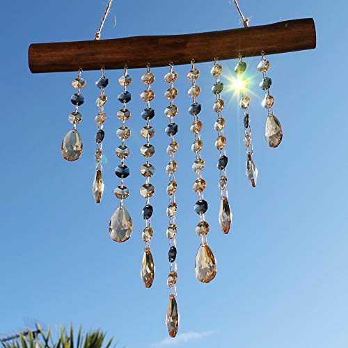 Amber Sunrise Hanging Crystal Chandelier Suncatcher, Large Rainbow Window Maker Mobile, Glass Prism Pendants, Indoor Prismatic Chimes Sun Catcher, Handmade Boho Home Wall Décor Light Refractor Prizm