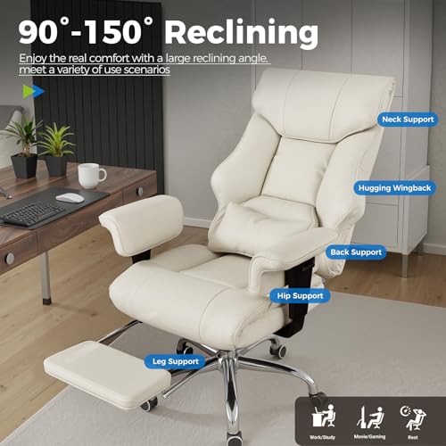 Image of GTPLAYER Big and Tall Gaming Chair 400lbs Heavy Duty Office Chair with Foot Rest & Ergonomic Pocket Spring Cushion, High Back Lumbar Support for Lower Back Pain Relief, Beige