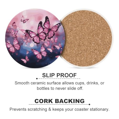 Dessous de verre absorbants en céramique rose et liège motif papillon pour table - 7