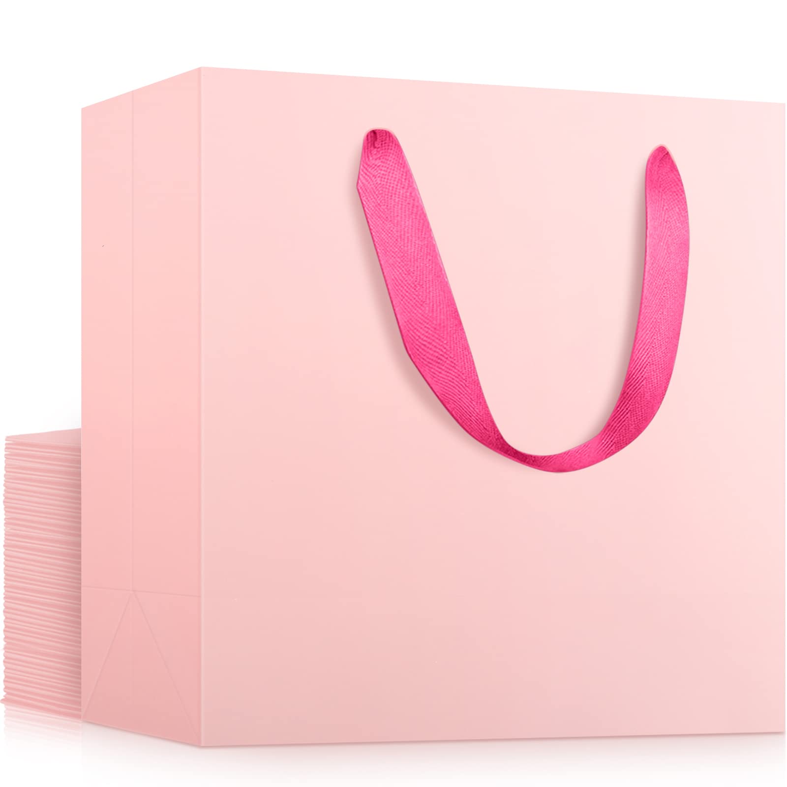EUSOAR Large Pink Shopping Bags with Handles, 25 Pack 12.5x4.5x11 inches Gifts Wrap Bags Bulk, Retail Wrapping Bags for Wedding, Craft Grocery, Boutique, Party Favor, Business