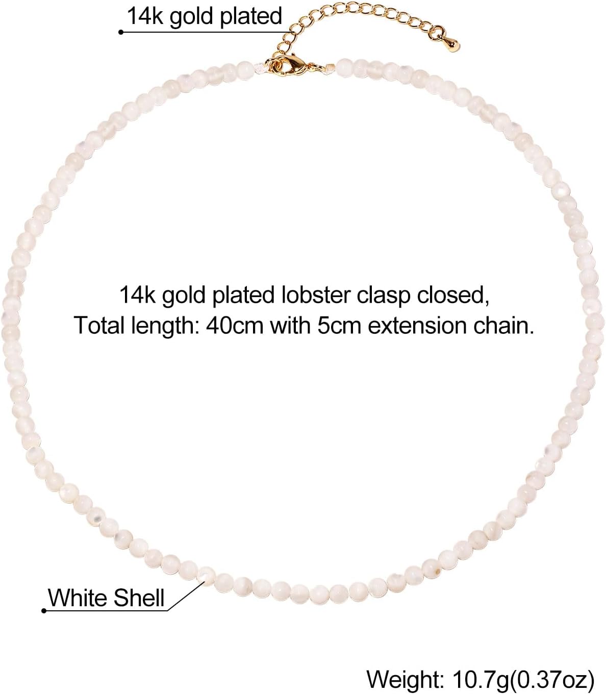 Simple Choker Necklace for Women Real Stone and Crystals Necklaces 4mm Beaded Choker Jewelry Meditation Gift for Women (16"+2") - Image 3