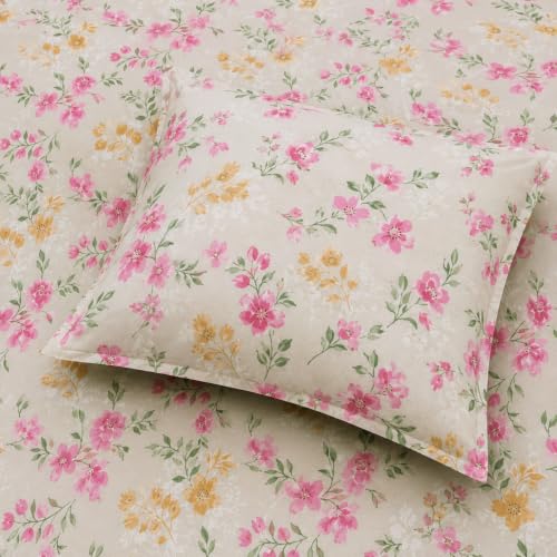 Image of 400TC Cotton Feel Glace Cotton Double Bed Fitted Bedsheet Set || Includes 1 Elastic Bedsheet King Size Cotton & 2 Pillow Covers (78 x 72 Inches, Rosabelle)