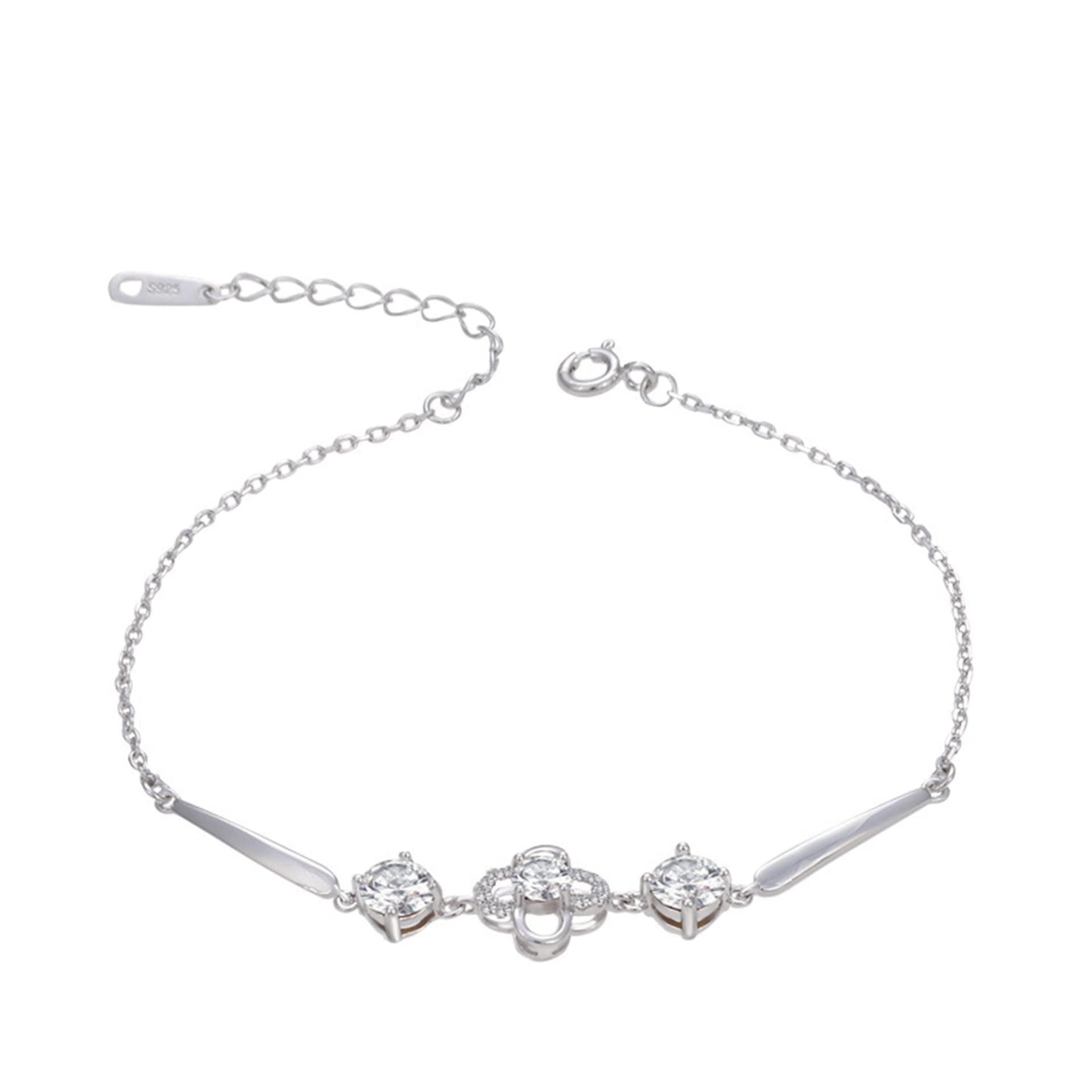 Frauen Mädchen Armband 925, einfache, Aber Elegante, glückliche Vier-Blatt-Klee-Armreifen, einstellbare Handverbindung, Kettenerweiterung