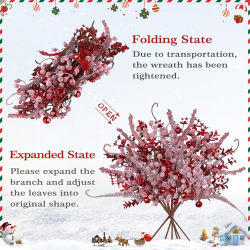 6 Pcs Artificial Berry Stems, Christmas Red Holly Berry with Eucalyptus Branches, Christmas Greenery for Christmas Tree Decorations Crafts Holiday and Home Decor - Thumbnail 3