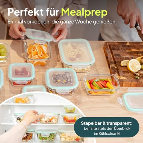 uandu Glasbehälter mit Deckel, 16- teilig, Borosilikatglas mit Deckel, Meal prep Gläser, Frischhaltedosen Glas mit Deckel, Glasdosen mit Deckel Set, Meal prep Boxen Glas (8 Behälter, 8 Deckel) 4