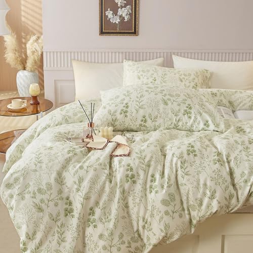 Freyamy Grün Blumen Bettwäsche 135x200,Grün Floral Weiß...