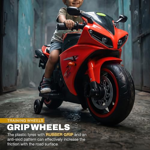 Image of Baybee R7 Baby Electric Bike for Kids with Foot Acceleration | Rechargeable Ride on Baby Bike with LED Lights & Music | Toddler Battery Operated Bike for Kids to Drive 1 to 3 Years Boys Girls (Red)