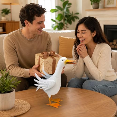 Sculpture canard fer forgé blanc objet déco table basse patio et chambre