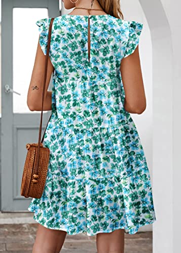 Image of KIRUNDO Summer Dresses for Women Sundress Sleeveless Ruffle Sleeve Round Neck Loose Short Flowy Pleated Mini Babydoll Dress