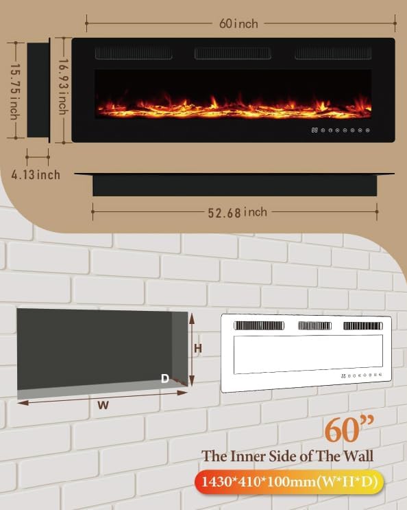 Chimenea Eléctrica 60 Pulgadas MEIGESI, 36 Efectos de Llama miniatura 2