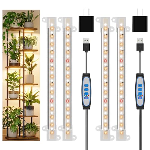 Wiaxulay 8 inches Grow Lights for Indoor Plants 112 LEDs Full Spectrum Grow Light Strip Under Cabinet Grow Lamp with Auto Timer 6/12/16 Hrs 3 Lighting Mode Ideal for Plant Stand Shelf 2 Pack