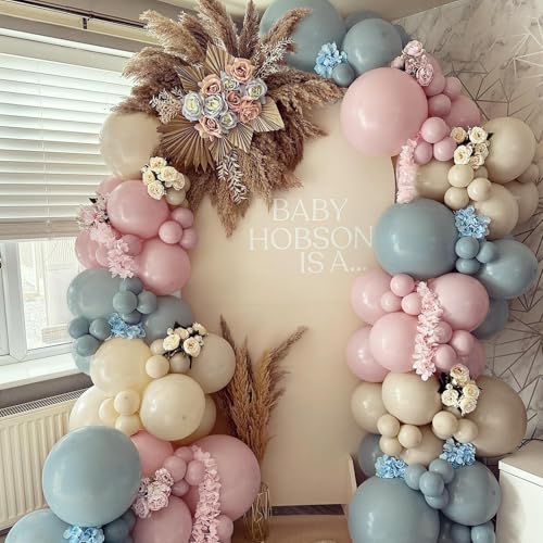 Image of Gender Reveal Balloon Arch Kit 139Pcs Dusty Pink and Fog Blue Balloons White Sand Balloons for Boho Wedding Bride Anniversary Birthday Baby Shower Bridal Bear Theme Decorations