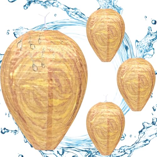 Image of ZeeDix 4 Pack Hanging Wasp Nest Decoy for Indoor and Outdoor, Home and Garden(8.66"×11",Warm Color)