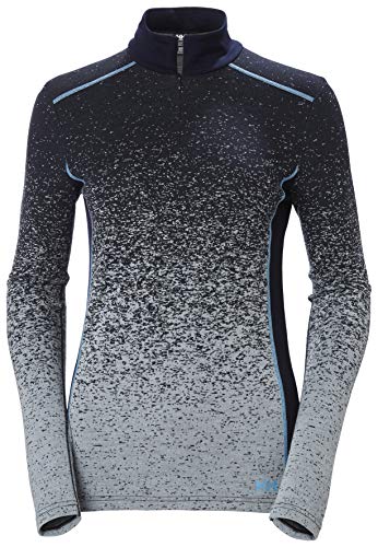 Helly Hansen Women's HH Merino Mid Graphic Print 1/2 Zip Lightweight Long-Sleeve Thermal Baselayer Top, 597 Navy / Frost, X-Small