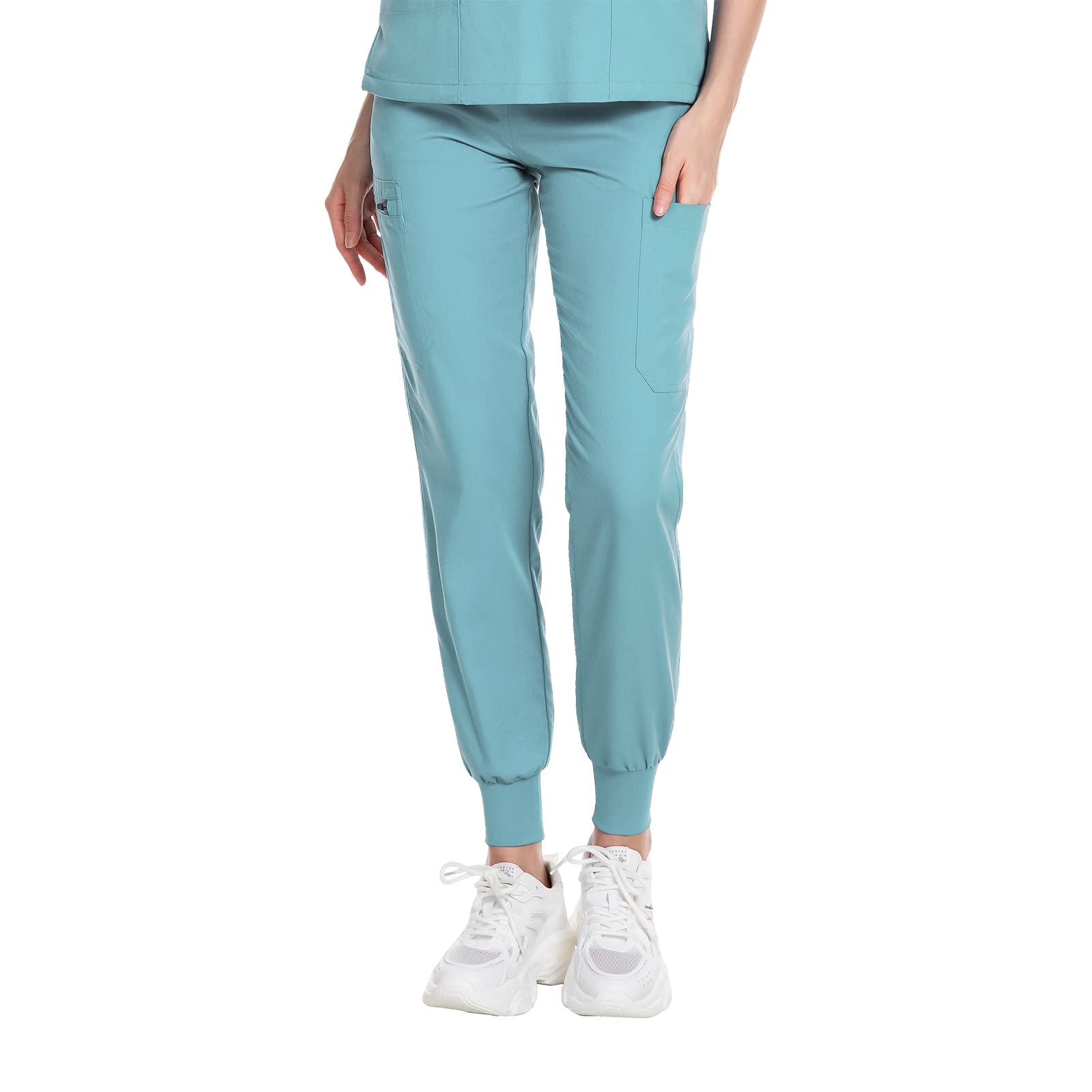 VIAOLI Scrub Pants for Women Jogger Pants 8 Pockets Cargo Pants Stretch Nurse Uniform Work Pants Unisex (Light Blue,M,Medium)