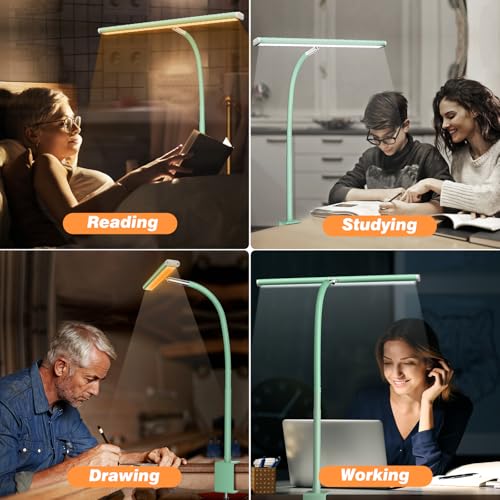 Image of Airlonv LED Desk Lamp for Office Home, Eye-Caring Desk Light with Stepless Dimming Adjustable Flexible Gooseneck, 10W USB Adapter Desk Lamp with Clamp for Reading, Study, Workbench (Mint Green)
