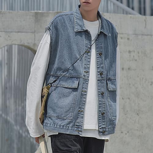 Men's Cowboy Button Front Jean Jacket Fashion Casual Denim Vest Spring Sleeveless Coat Outwear Blouse3