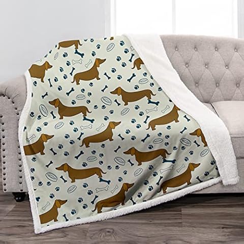 Jekeno Dachshund Sherpa Throw Blankets - Super Soft Plush Fluffy Warm Lightweight Smooth Cute Dog Print Blanket for Sofa Couch Bed Room - Christmas Birthday Gifts for Women Daughters Son 50"x60" Cover