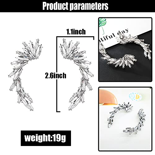 Crystal Leaf Climbers Crawler Jewelry Jacket Earrings Sparkly Zircon Pave Metal Ear Cuff Wrap Clip Stud Earring Climber Top Ear Clip for Women3