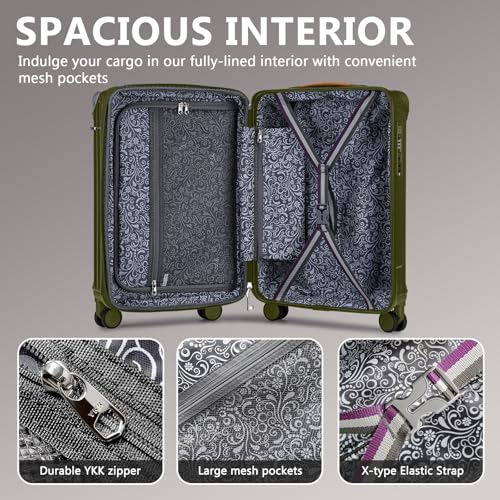 Image of Joyway 5 Piece Luggage Set with Cup Holder, Expandable 25% Capacity, Includes Handbag, Anti Slip Wheels, Hook, Smart Carry On Suitcase for Men and Women, Spinner Travel DarkGreen