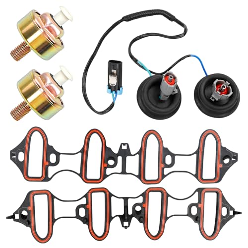 Dual Knock Sensors with Wiring Harness and Intake Manifold Gasket Kit | for Chevy Silverado Avalanche Tahoe GMC Sierra Yukon Cadillac Hummer & More GM Vehicles | Replace# 12601822 213-3521 89060413