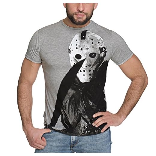 Elbenwald Fredag för 13-e mäns t-shirt Evil Jason Voorhees för skräck film grå