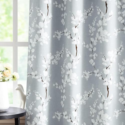 Image of BFAM Floral Print 100% Blackout Curtain with Black Linning at Back, Floral Print Curtains for Living Room /Bedroom Thermal Insulated Energey Saving Blossom Curtain, Pack of 1 Curtain