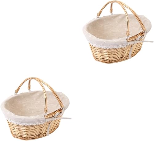 Yardwe Cesta de mimbre para picnic, cesta de cosecha, cesta de flores decorativa, cesta de tejido de sauce, cesta de almacenamiento de sauce chino