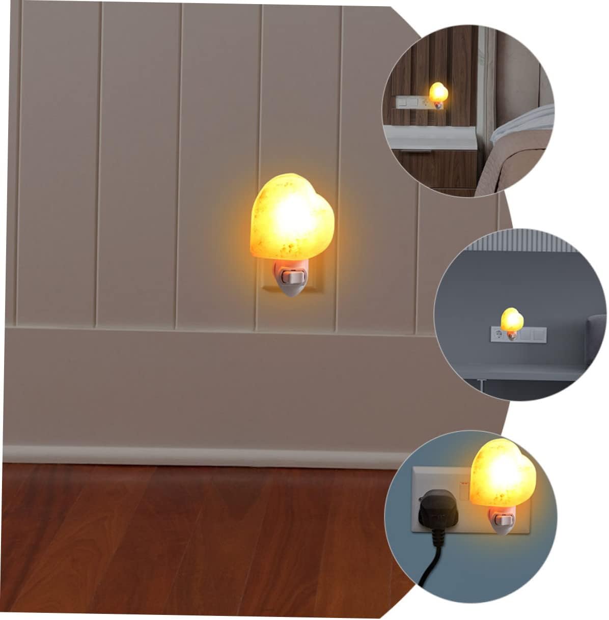 Healifty Heart Shaped Himalayan Crystal Salt LED Night Light Plug in Soft Ambient Bathroom Lighting Energy Efficient Wall Sconce for Bedroom Meditation Yoga and Home