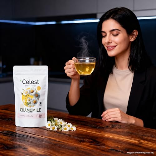 Image of Celest Chamomile Tea Bags 100 Count (50 x 2) | Pure Herbal Infusion for Relaxation & Sleep Support | Caffeine Free Beverage | Premium Pyramid Sachets | Chamomile Flower Blend | Pack of 2