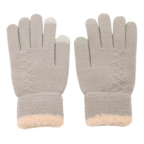 Winter Warm Gloves Thermal Knit Fleece Lined Full Finger Glove for Cold Weather Solid Color Fashion Soft Glove (One Size)