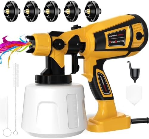TOPALL Farbsprühsystem Wandfarbe,850W 32000PRM 1400ML HVLP Farbspritzpistole,Farbsprühpistole Wandfarbe,Farbsprühgerät,mit 5 Düsen und 3 Muster für Wandfarbe,Gartenzaun, Wände(Lemo