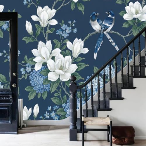 Tapisserie murale magnolia bleu marine pour ambiance tropicale chambre