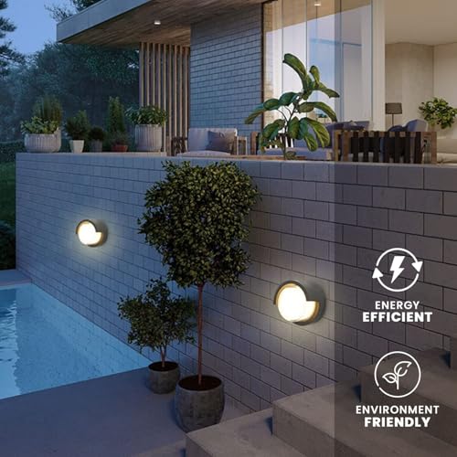 Image of JACKAL 12 Watt Warm White LED Outdoor Wall Lights, Gate Lights Waterproof (Round) - Fancy Exterior Wall Mounted Light, Wall Lamp | IP65 Grade Waterproof Aluminium Body - 6 Months Warranty