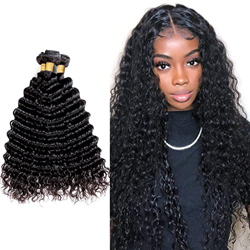 Deep Wave Bundles Human Hair - Wet And Wavy Bundles 16 18 20 Inch Brazilian Deep Wave Bundles 10A Unprocessed Virgin Brazilian Curly Bundles Human Hair Natural Black