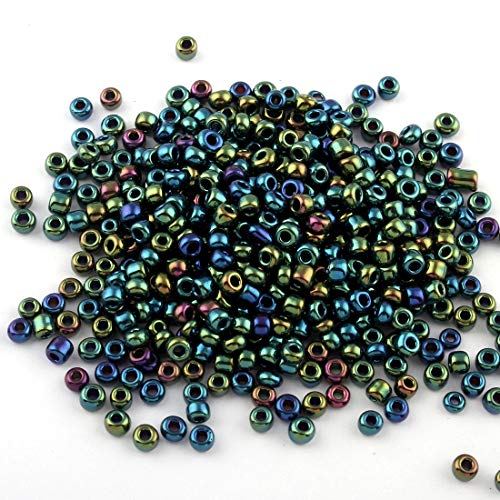 Perlin Seed Beads Glass Native American Beads Seed Beads Pony Beads 4 mm Metallic Colour Set 6/0 Clear Mini Round Metallic Seed Beads 1100 Pieces (Green-Blue) - Image 3