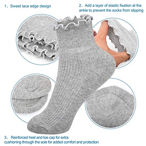 Image of Womens Ankle Casual Socks Lace Ruffle Low Cut Knit Cotton Lettuce Socks for Women Girls
