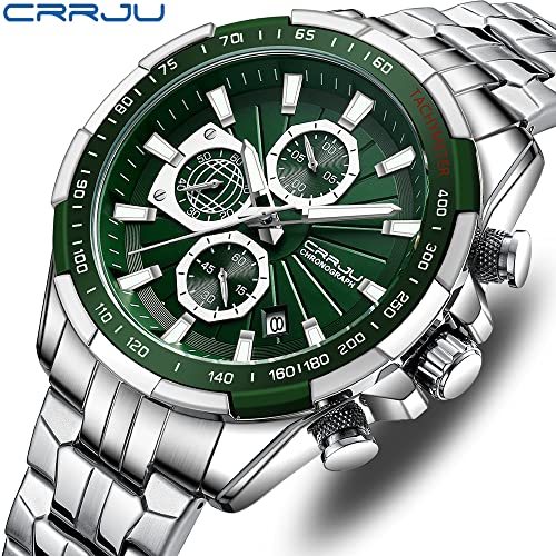 Image of CRRJU Men's Fashion Luxury Stainless Steel Watches for Men Business Auto Date Chronograph Analog Quartz Wristwatches