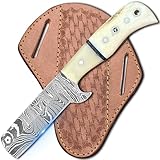Anar Enterprise Cowboy Knives with Leather Sheath - 8” Sharp Handmade Damascus Bull Cutter Knife - EDC Fixed Blade Hunting Knife for Skinning, Camping, Bushcrafting and Outdoor Activities