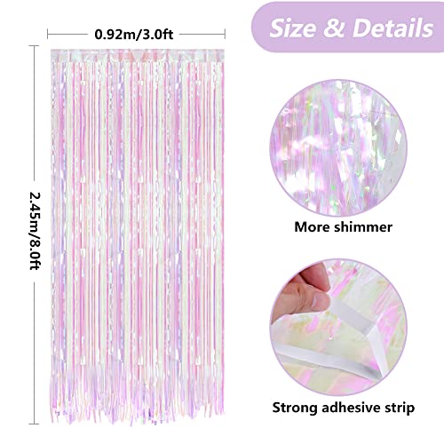 Rainbow Tinsel Foil Fringe Curtains Pink Metallic Tassel Curtain Party Streamers Backdrop for Graduation Birthday Wedding Disco Pastel Unicorn Mermaid Princess Party Decoration 3ft X 8ft