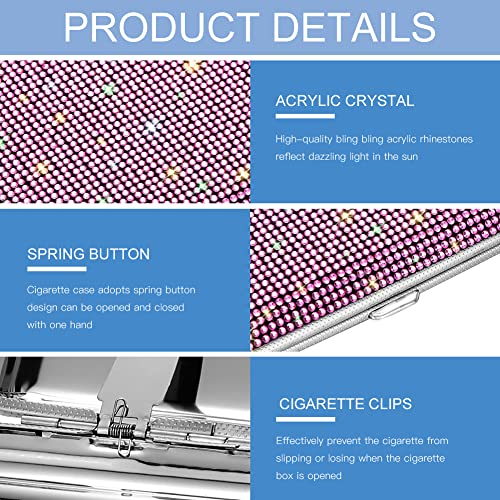 SAVORI Cigarette Case for Women Men, Metal Cigarette Holder Bling Crystal Double Sided Cigarette Box for 20 Cigarettes Gift for Smoker (Pink)