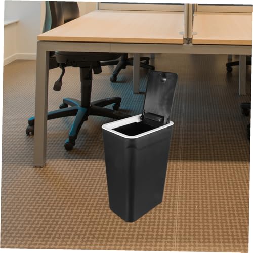 Caneca de basura negra con pedal y tapa 10L compacta miniatura 5