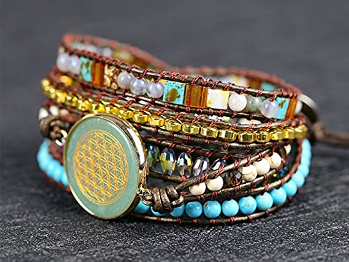 Image of Boho Stone Wrap Bracelet for Women,Turquoise Beaded Bracelet Jewelry Gift