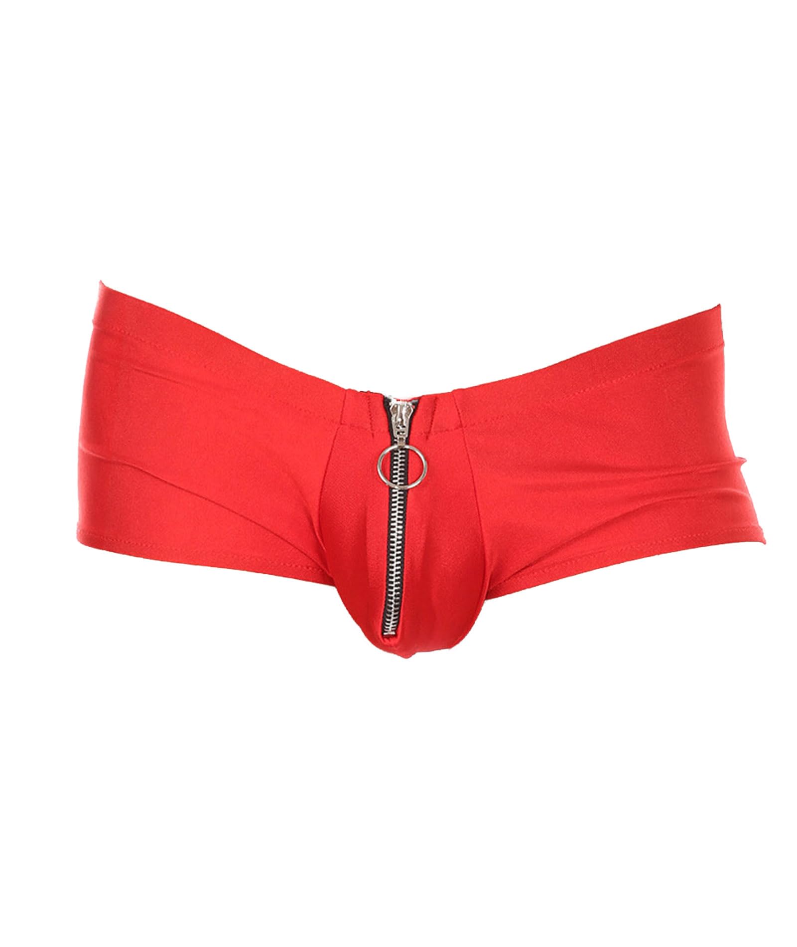 xxxiticat Men's Sexy Underwear Zipper Boxer Briefs with Pouch Low Rise Open Front Panties See Through Stretch Short Lingerie: X-Large Red