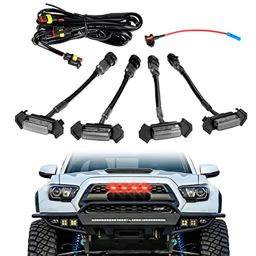 LED Grille Lights with 4 leads Harness & Fuse,4Pcs ABS Plastic Auto Grille LED Lights Front Bumper Cover Lamp Fit for Toyota Tacoma 2016, 2017, 2018,2019 TRD PRO Grille (Red)