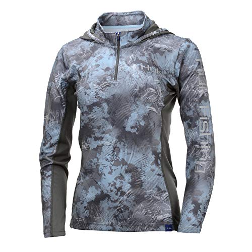 Huk Womens Subphantis Icon X Camo Hoodie | Long-Sleeve Performance Shirt with UPF 30+ Sun Protection & Moisture Transport, SubPhantis Glacier, X-Small