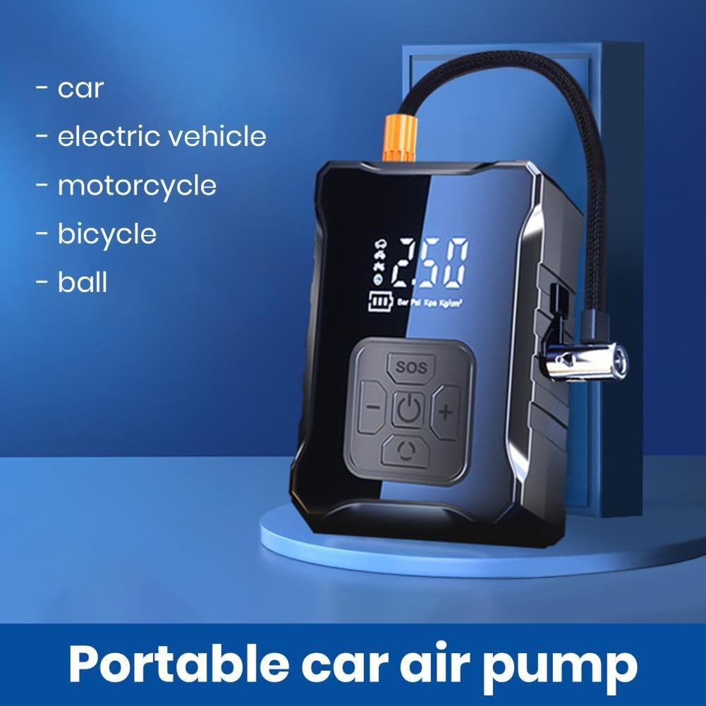Inflador Ruedas Coche Inflador de neumáticos, compresor de aire portátil con bomba de aire eléctrica recargable Digital, manómetro de presión de neumáticos Compresores de aire portátiles(Blue)