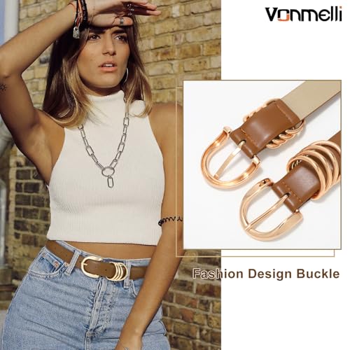 VONMELLI Belt for Women, Women's Leather Belt for Jean Pant, Fashion Ladies Waist Belt with Gold Metal Buckle3